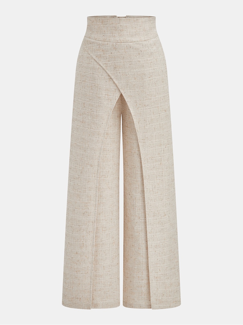 Commense High-Waist Beige Wide-Leg Wrap Pants Size L